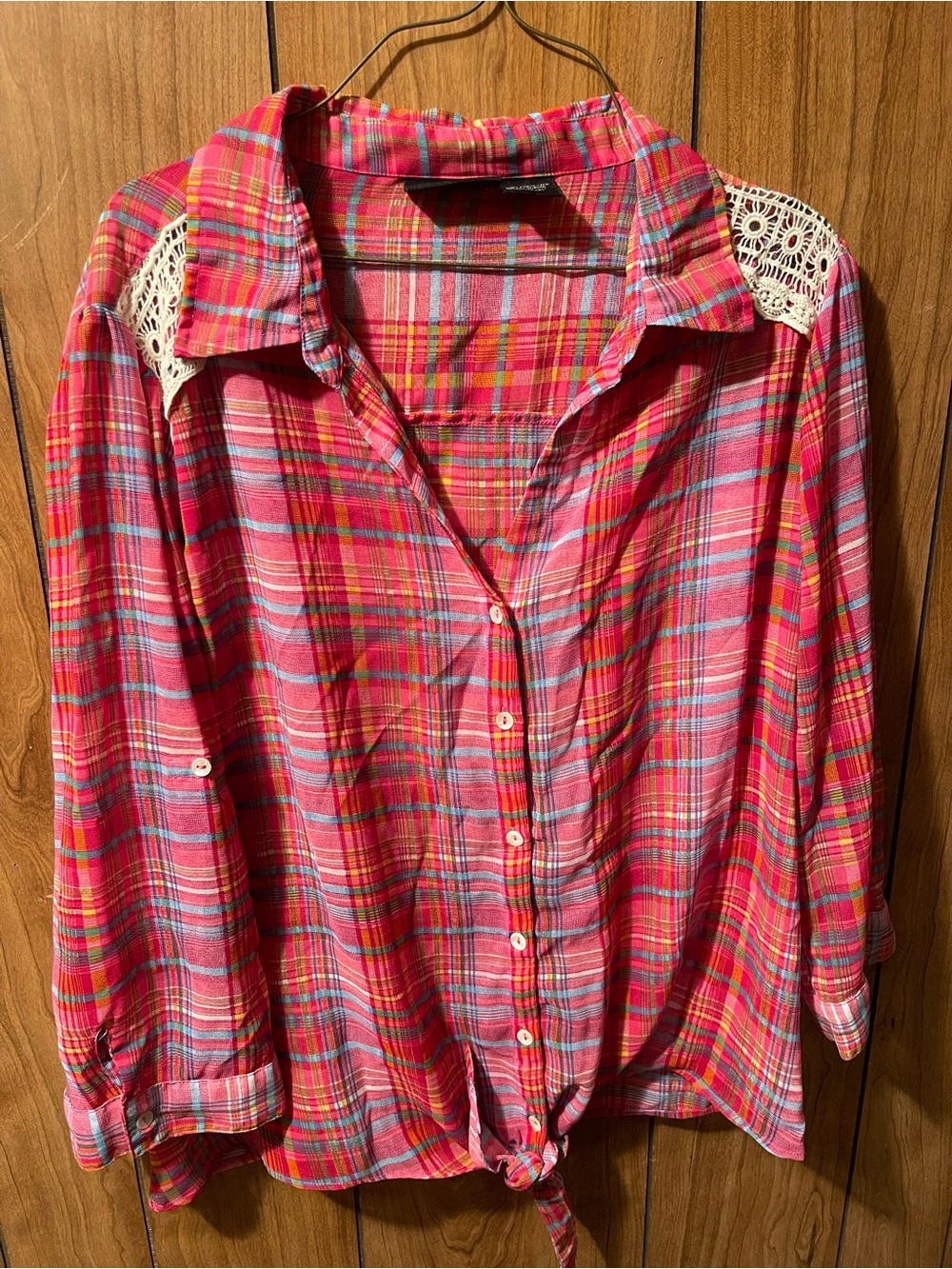 Jennifer Lauren Plus Pink Plaid Button-Up Top